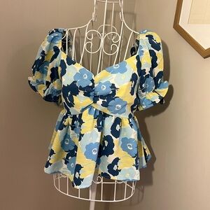 Vestique Blue and Yellow Floral Blouse